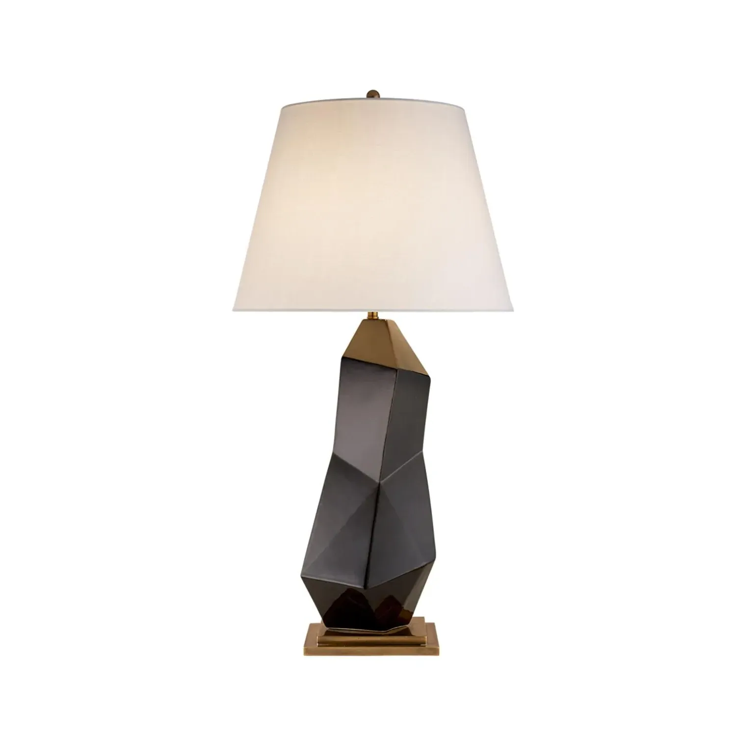 Cubist Table Lamp with Linen Shade - Black, Brass product