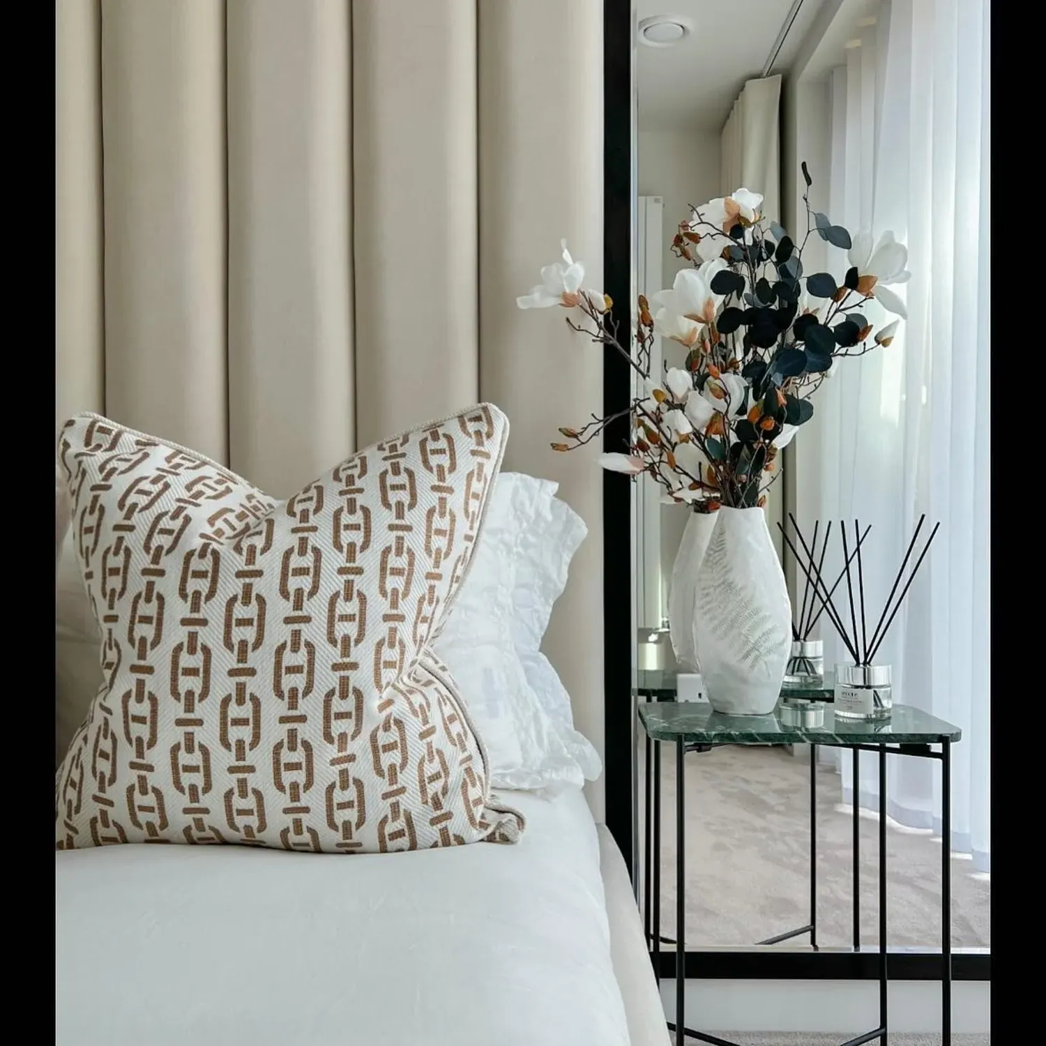Geometric Cushion with Piping - Tan, Cotton Blend alternate view