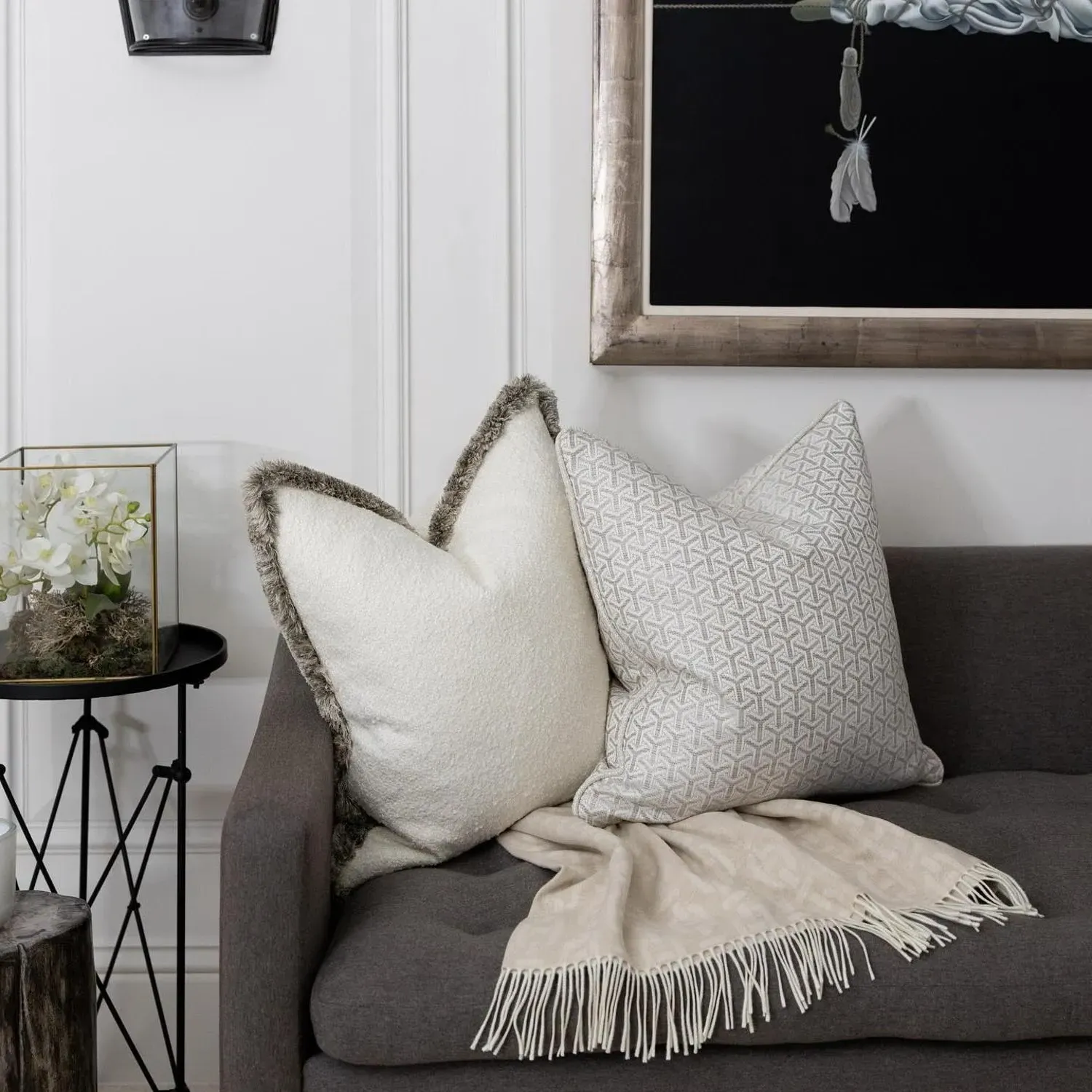 Burlington Throw with Fringed Edges - Tan, Wool alternate view