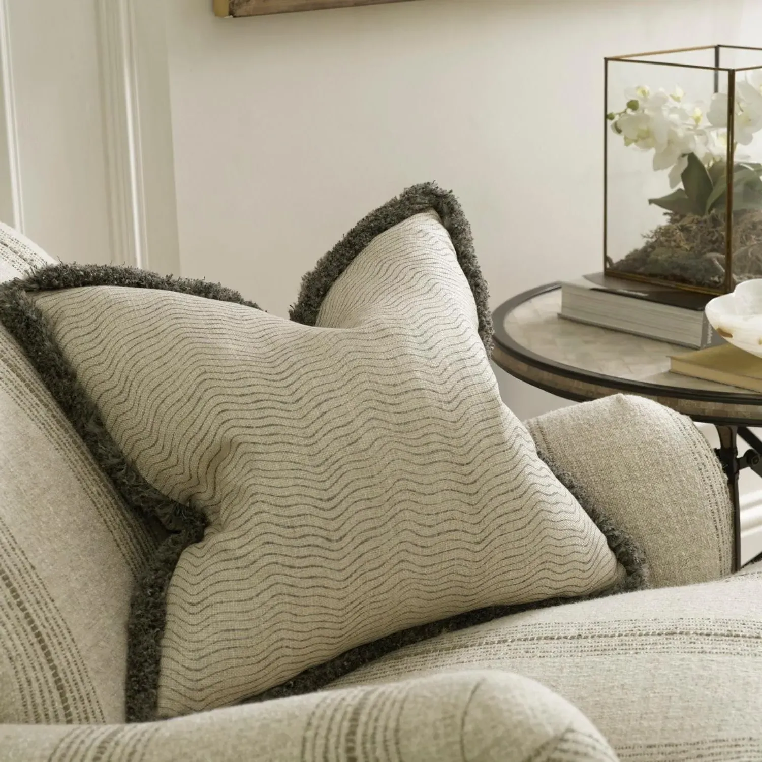 Square Cushion with Trim - Cloud, Linen Blend alternate view