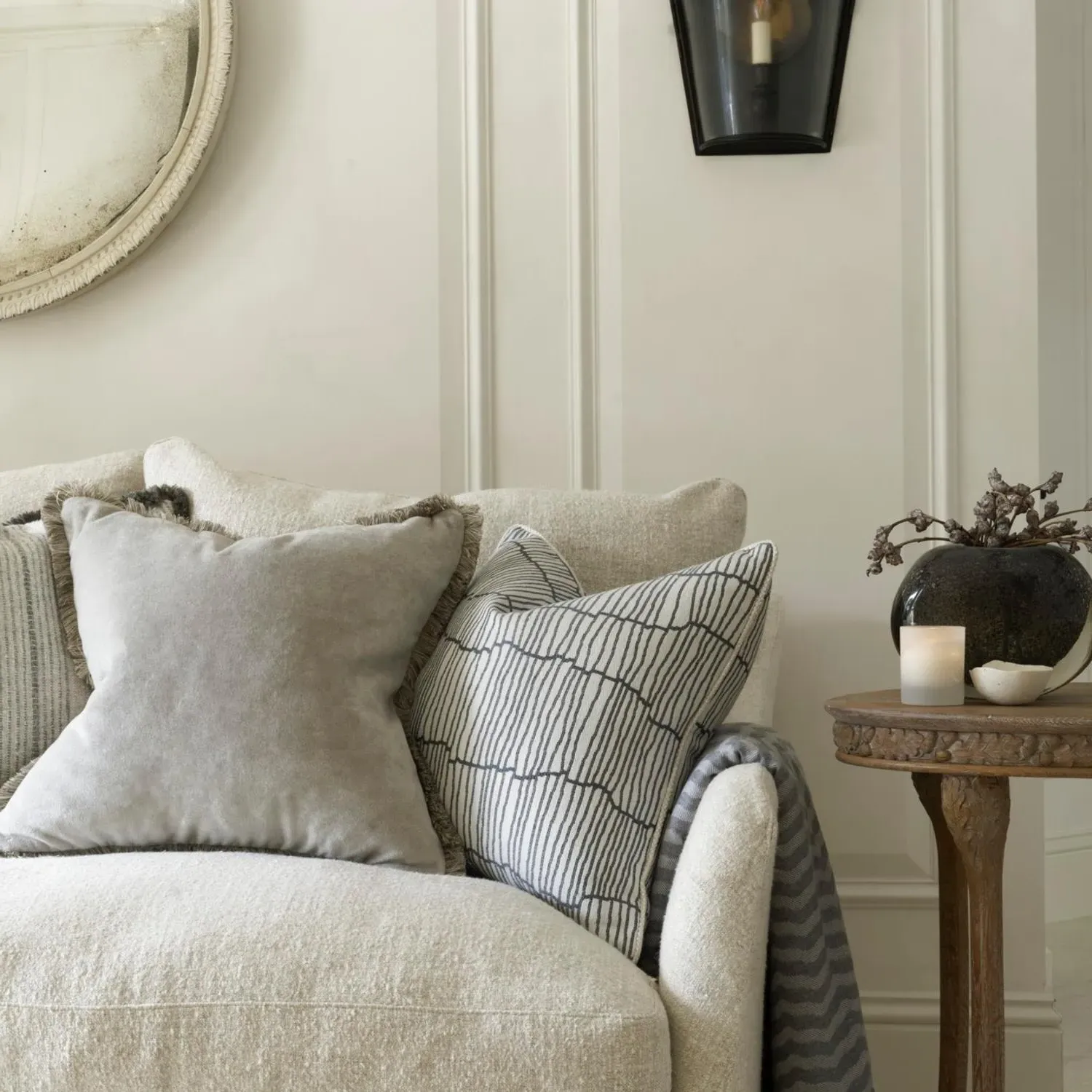 Geometric Cushion with Feather Fill - Storm, Cotton alternate view