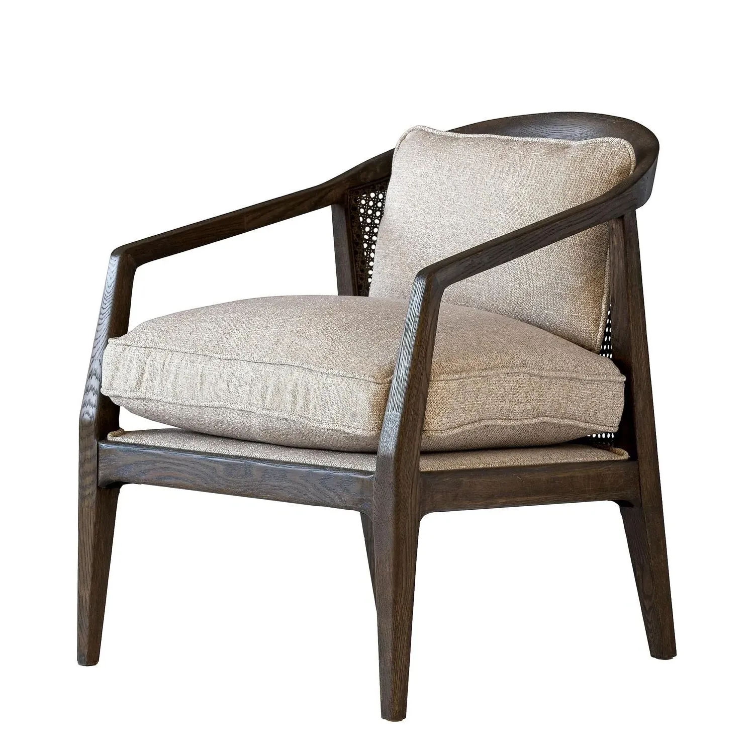 Mid-Century Armchair with Rattan Back - Bronze, Wood product