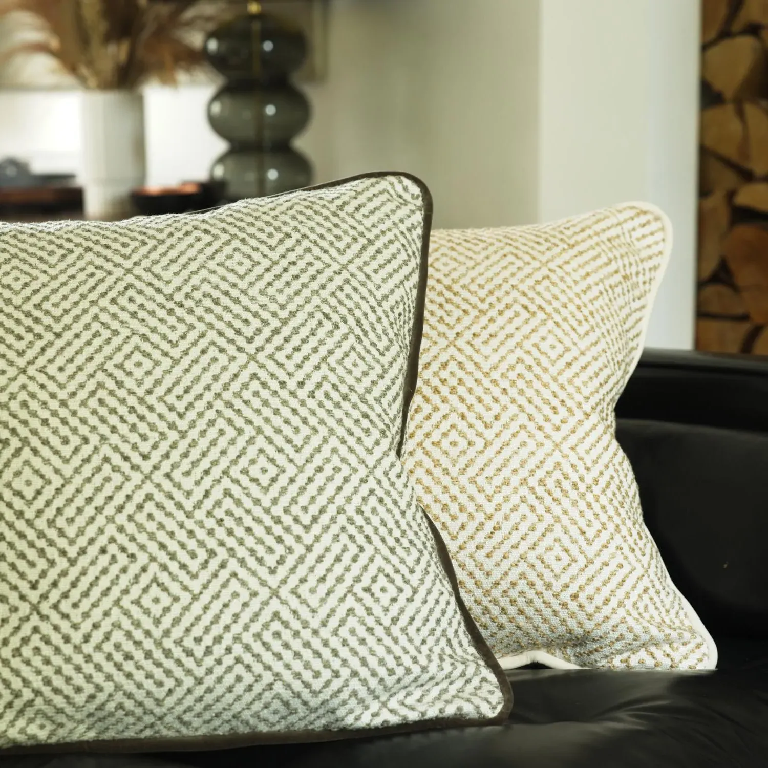 Square Cushion with Herringbone Pattern - Storm, Wool alternate view