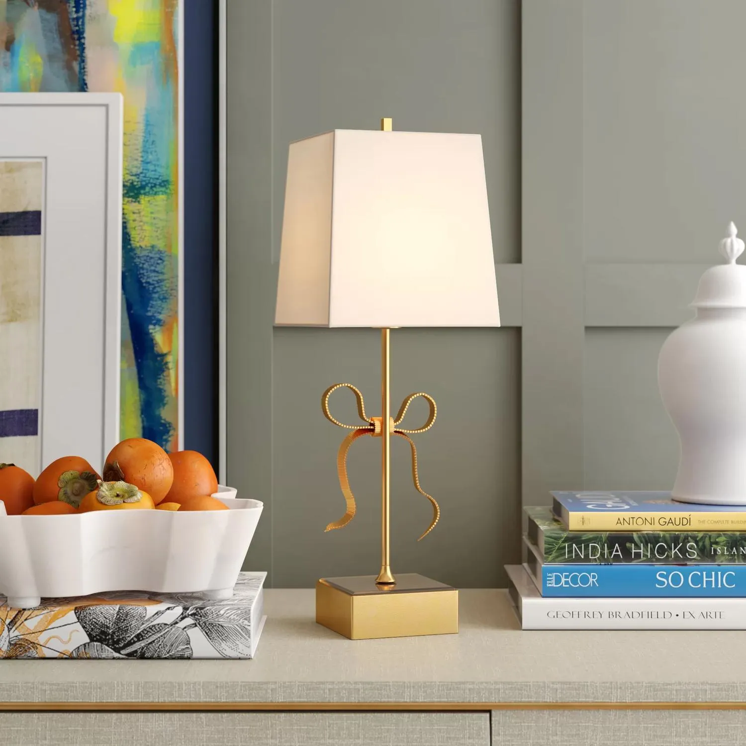 Table Lamp with Lace Detail - Cream, Brass alternate view