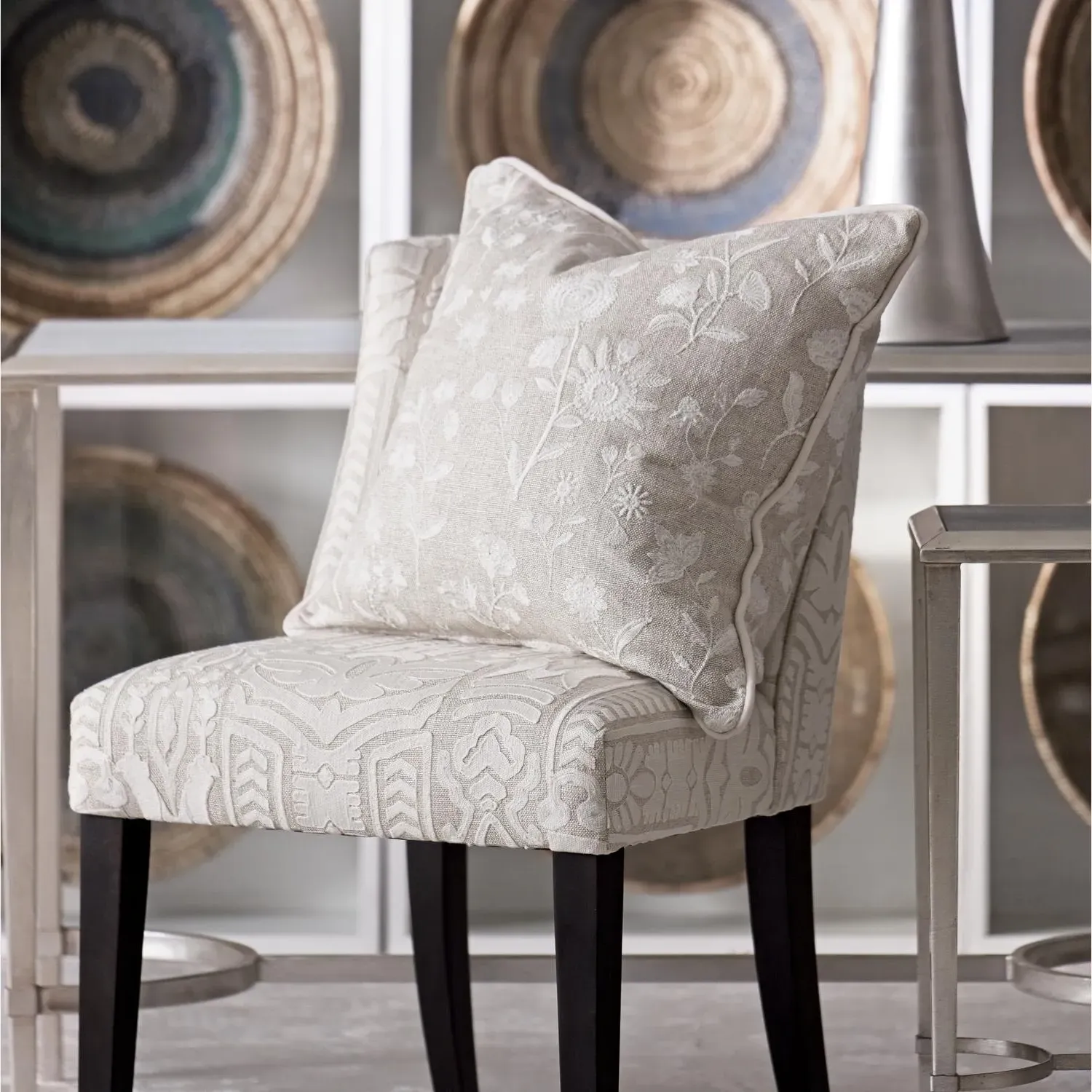 Embroidered Cushion with Feather Fill - Ivory, Linen alternate view