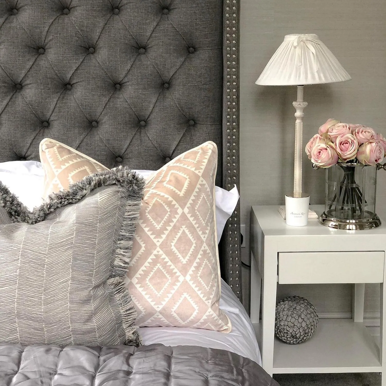 Herringbone Cushion with Fringe - Storm, Linen alternate view