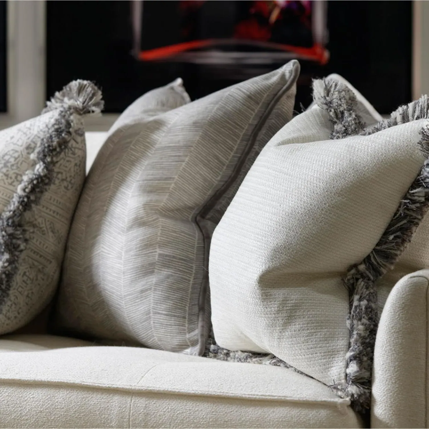 Herringbone Cushion with Velvet Piping - Grey alternate view