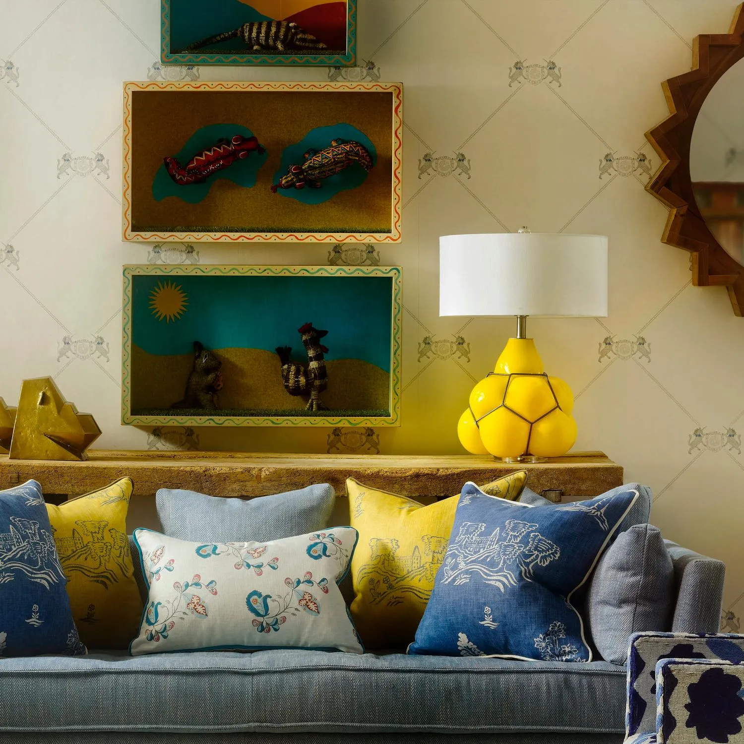 Square Cushion with Animal Print - Blue, Linen alternate view