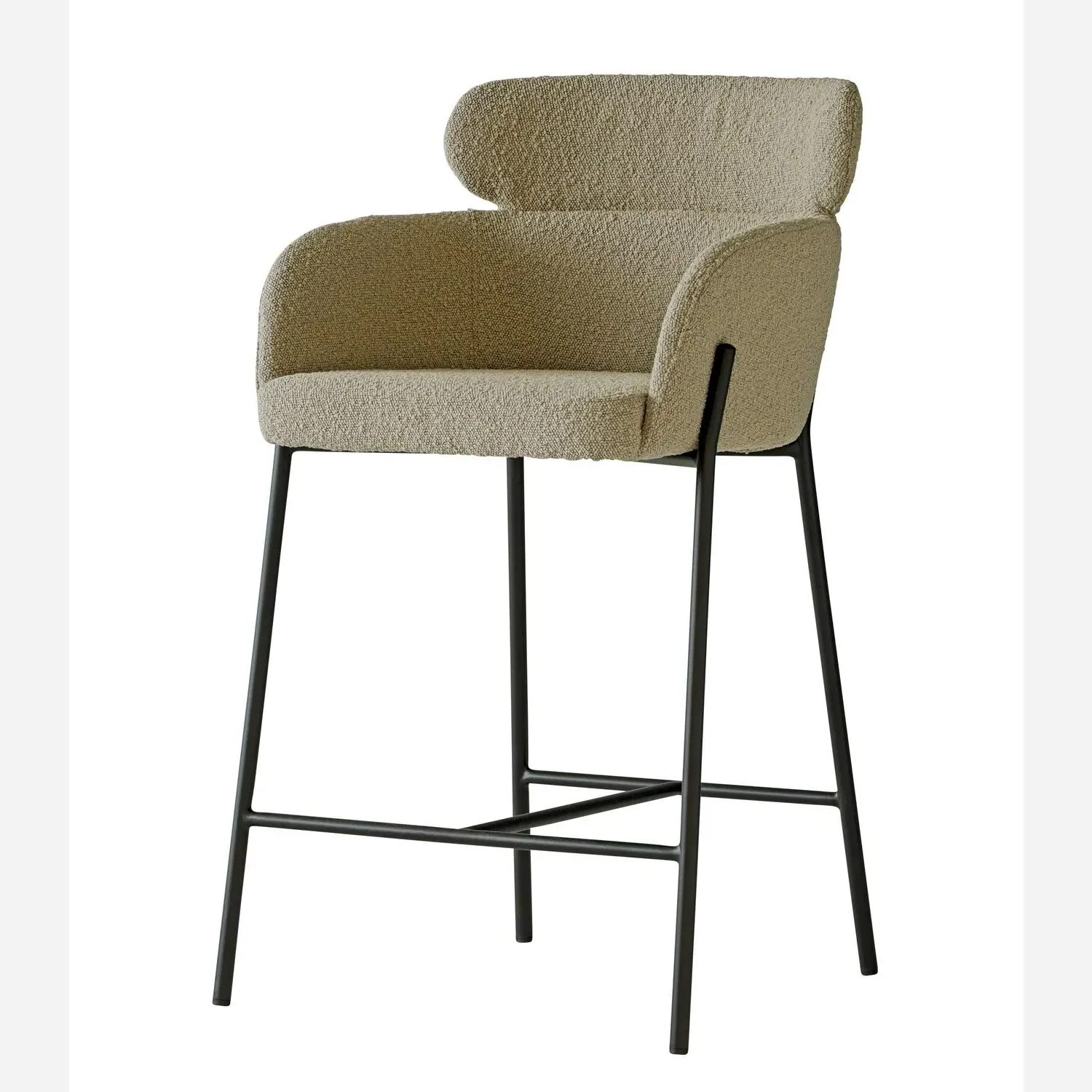High-Back Bar Stool with Tub Seat - Brown, Boucle product