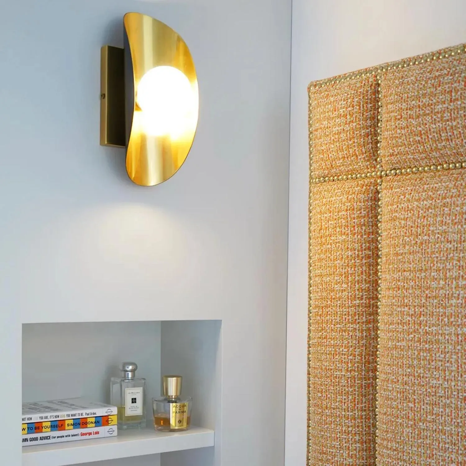 Single Wall Light with Glass Sphere - Black, Brass alternate view