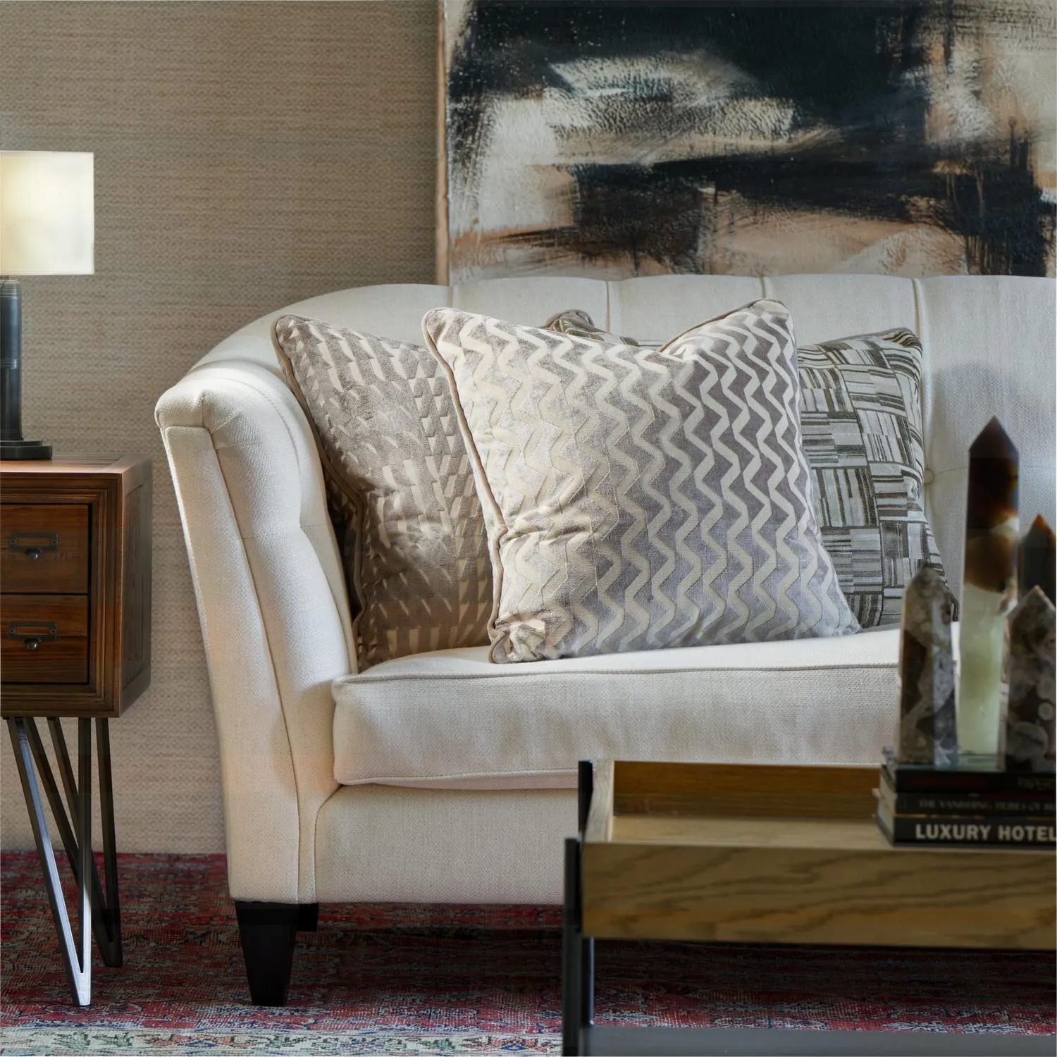 Square Cushion with Piping - Taupe, Velvet alternate view