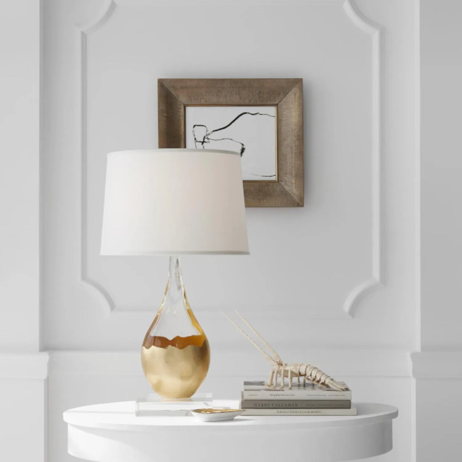 Sculptural Table Lamp with Silk Shade - Clear, Crystal alternate view