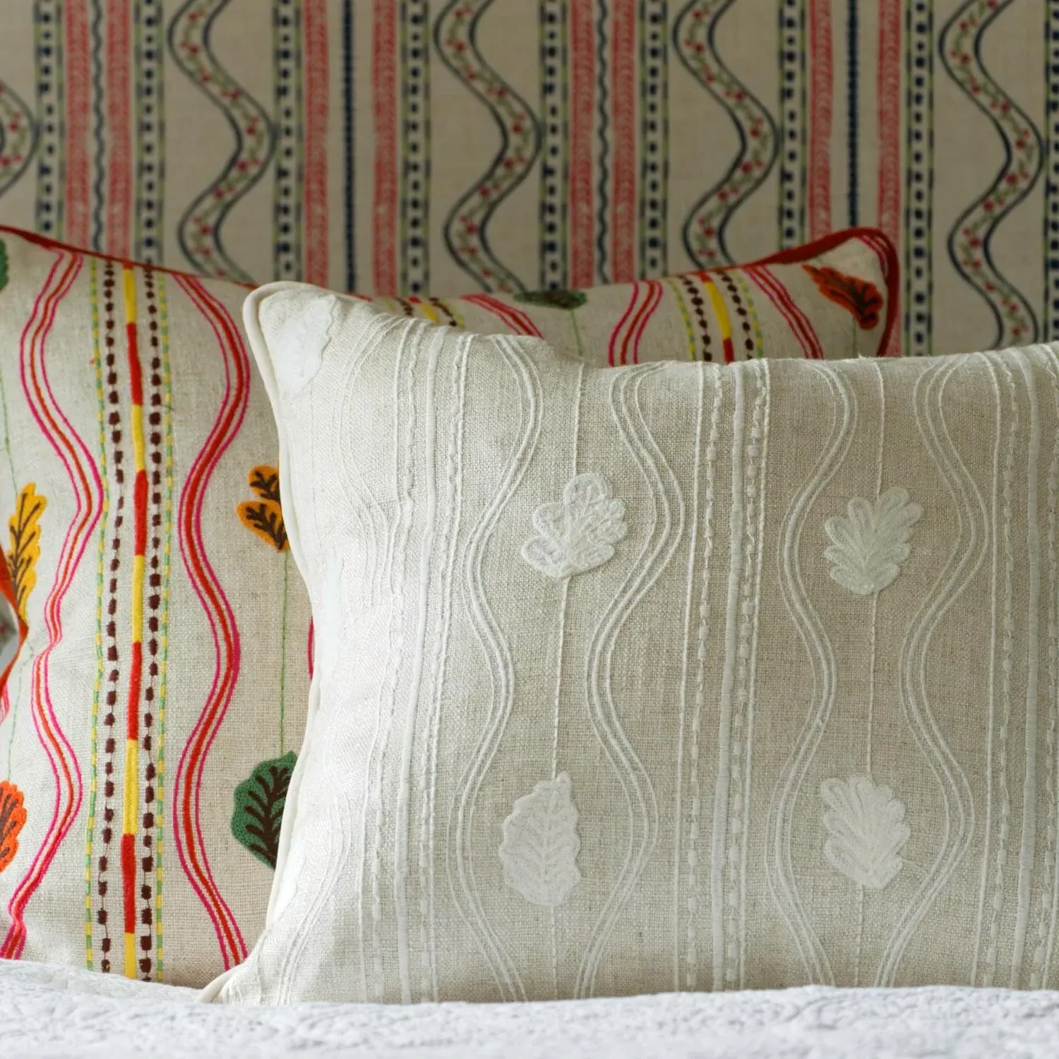 Embroidered Cushion with Feather Fill - Autumn, Linen alternate view
