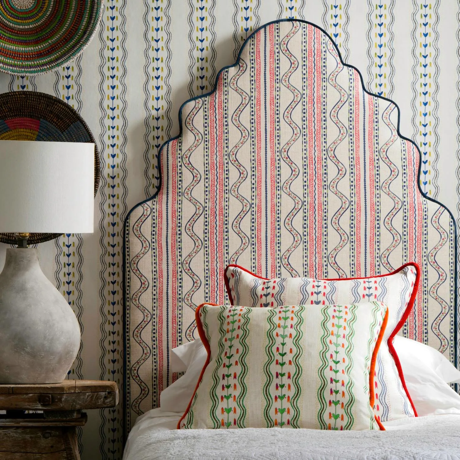 Feather Cushion with Stripe Pattern - Denim, Linen alternate view