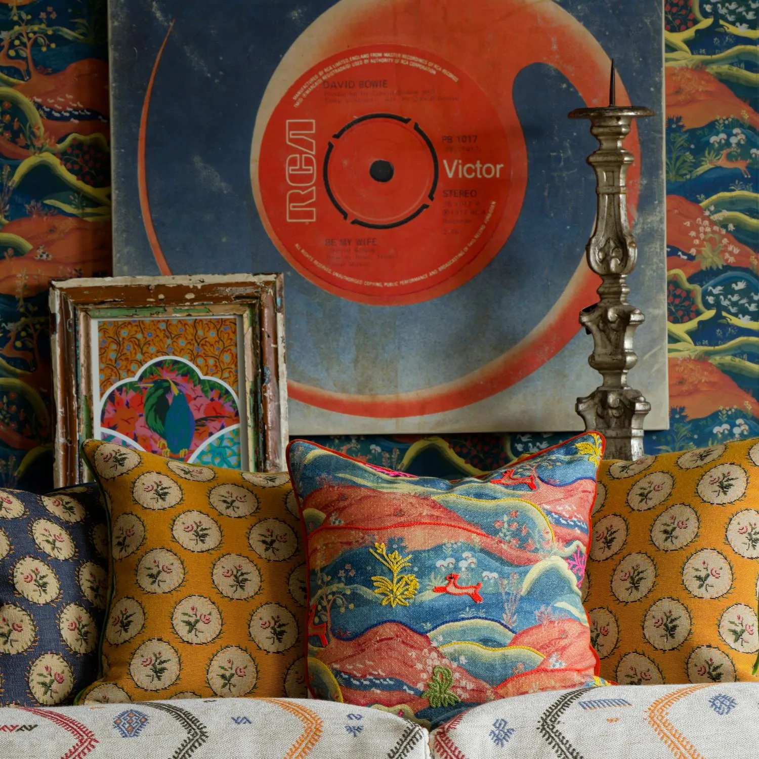 Square Cushion with Embroidery - Meadow, Linen alternate view