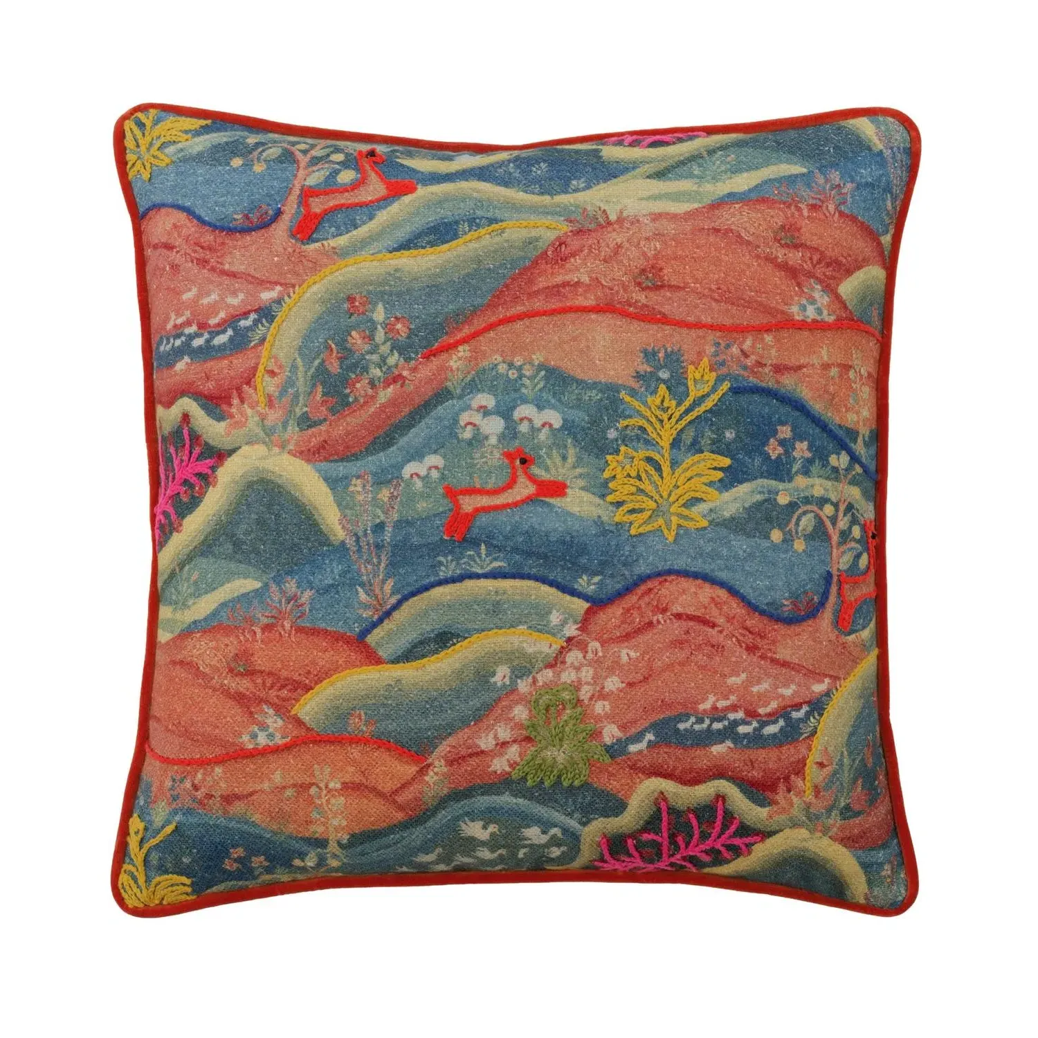 Square Cushion with Embroidery - Meadow, Linen product