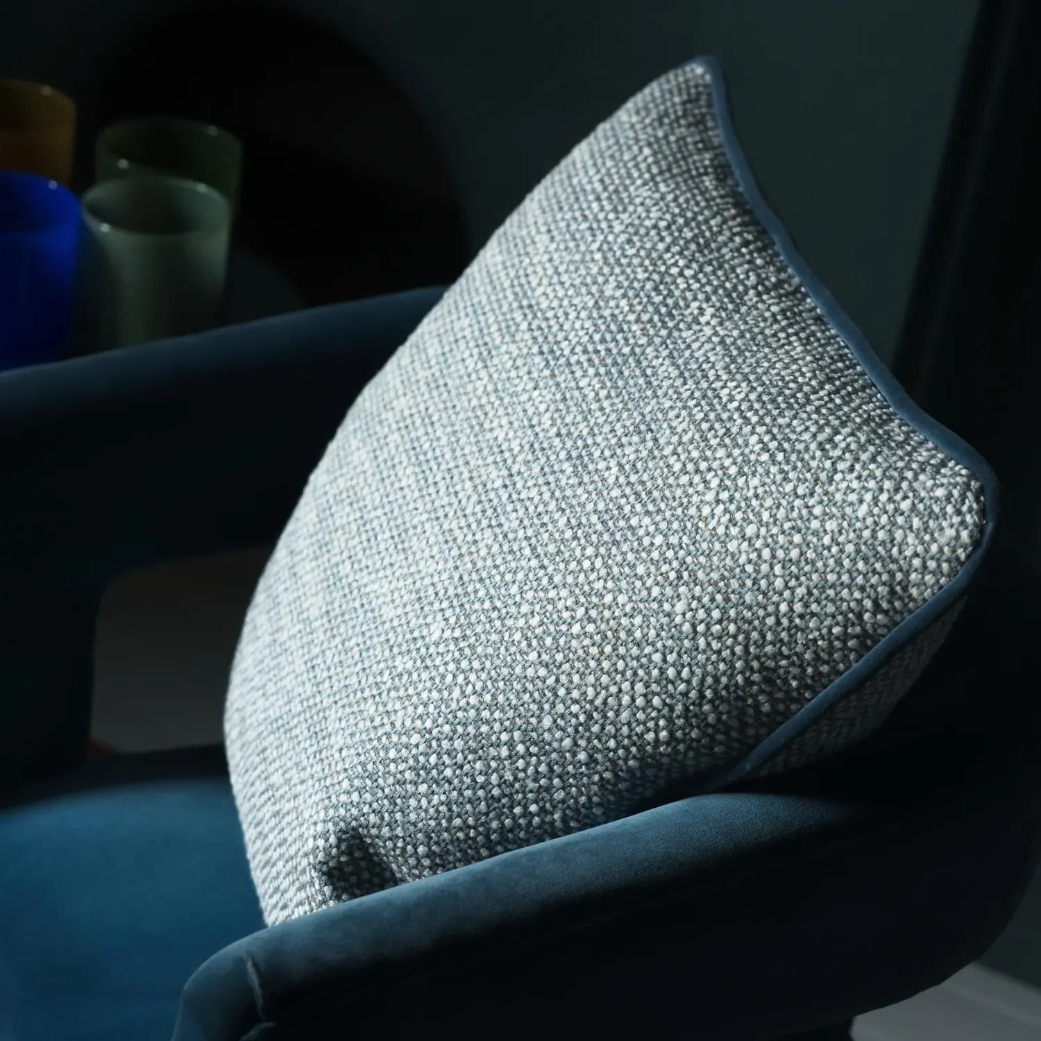 Square Cushion with Boucle Texture - Sea, Cotton alternate view