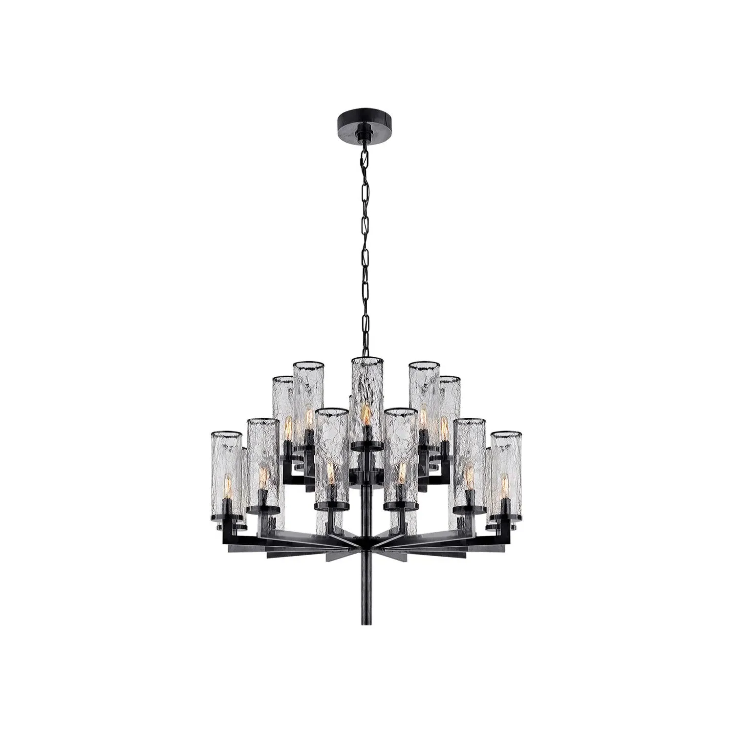 2-Tier Chandelier with Textured Glass - Bronze, Metal product