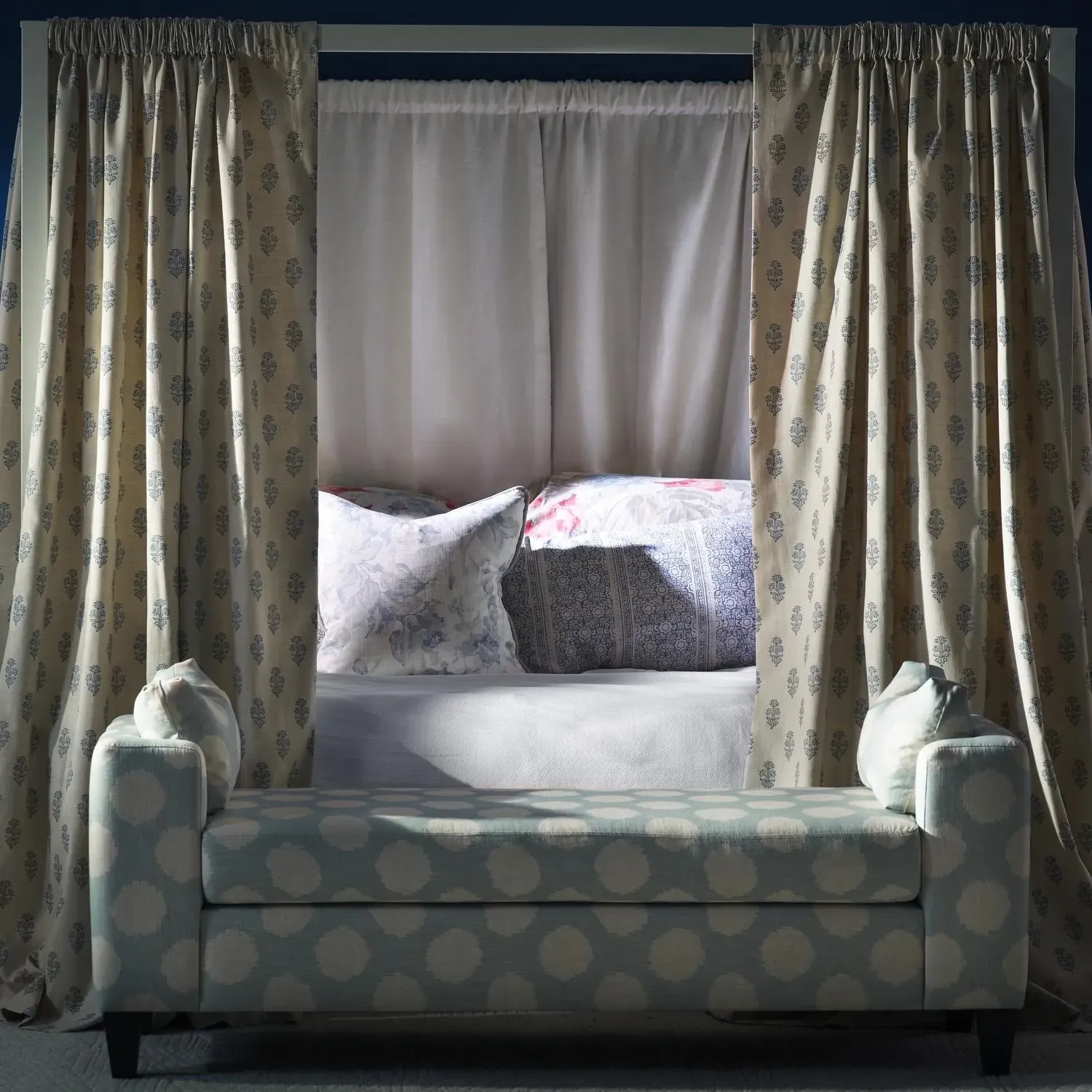 Mayfly Rectangular Cushion with Feather Fill - Denim, Cotton alternate view