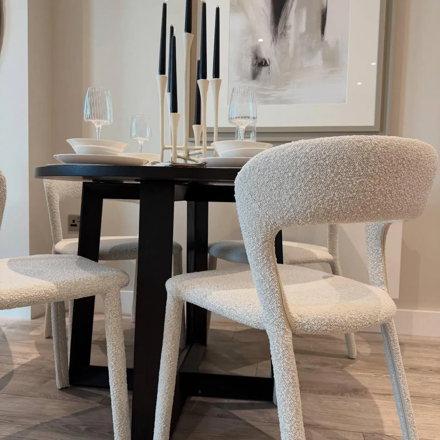 Dining Chair with Curved Back - White, Boucle alternate view
