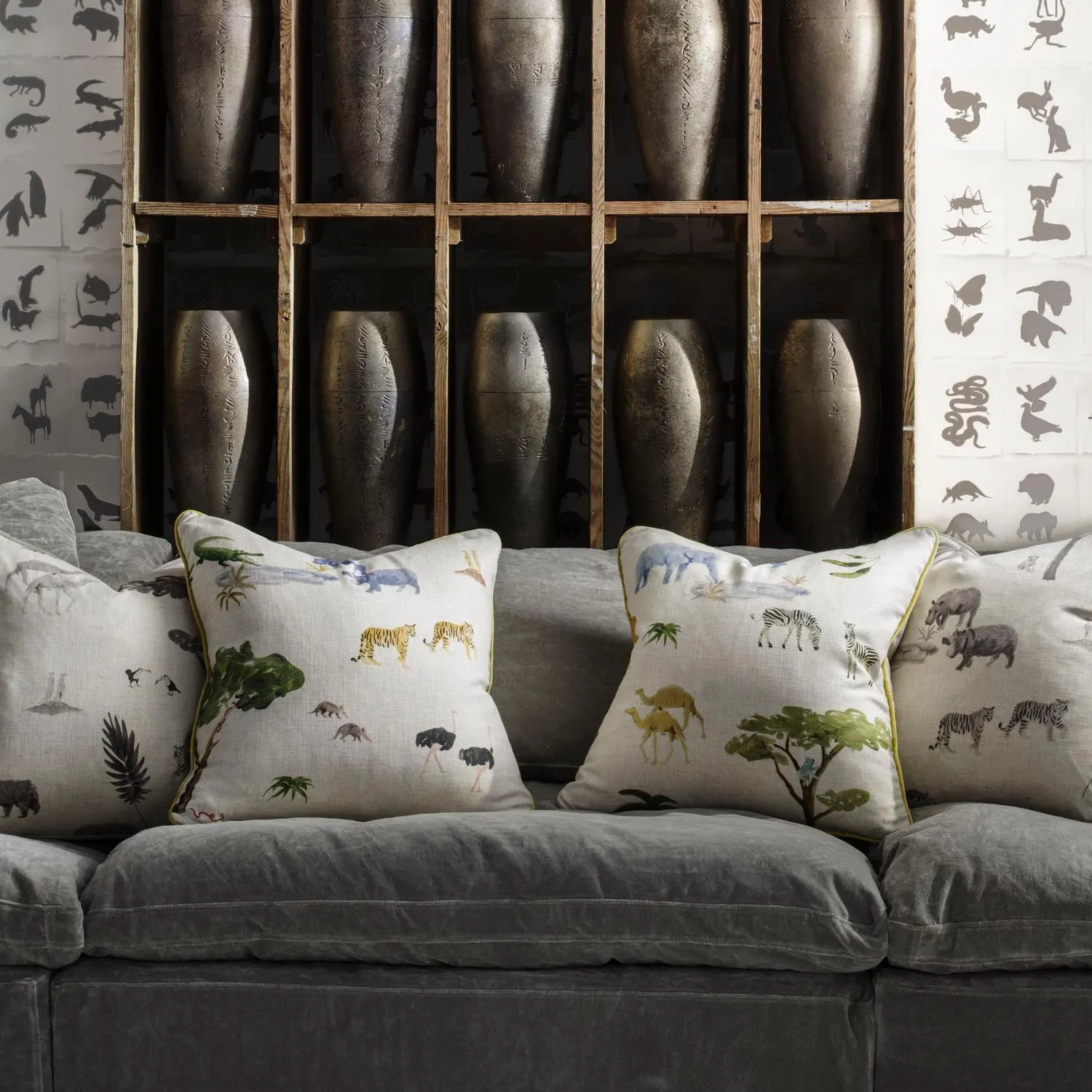 55cm Square Cushion with Feather Fill - Multi, Linen alternate view