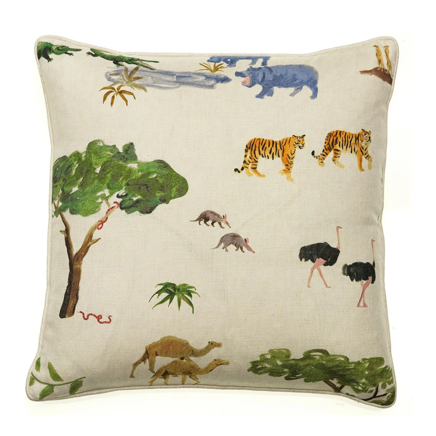 55cm Square Cushion with Feather Fill - Multi, Linen product