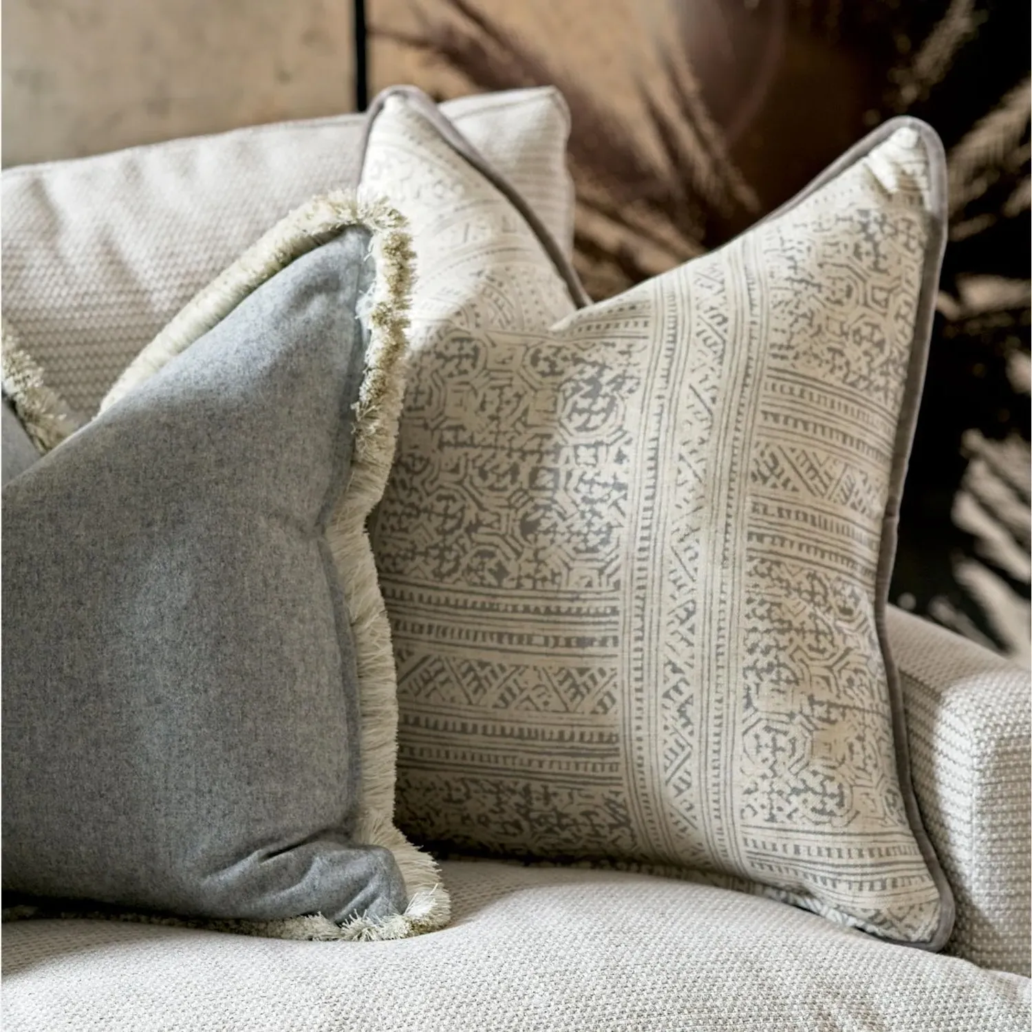 Geometric Cushion with Piping - Storm, Linen alternate view