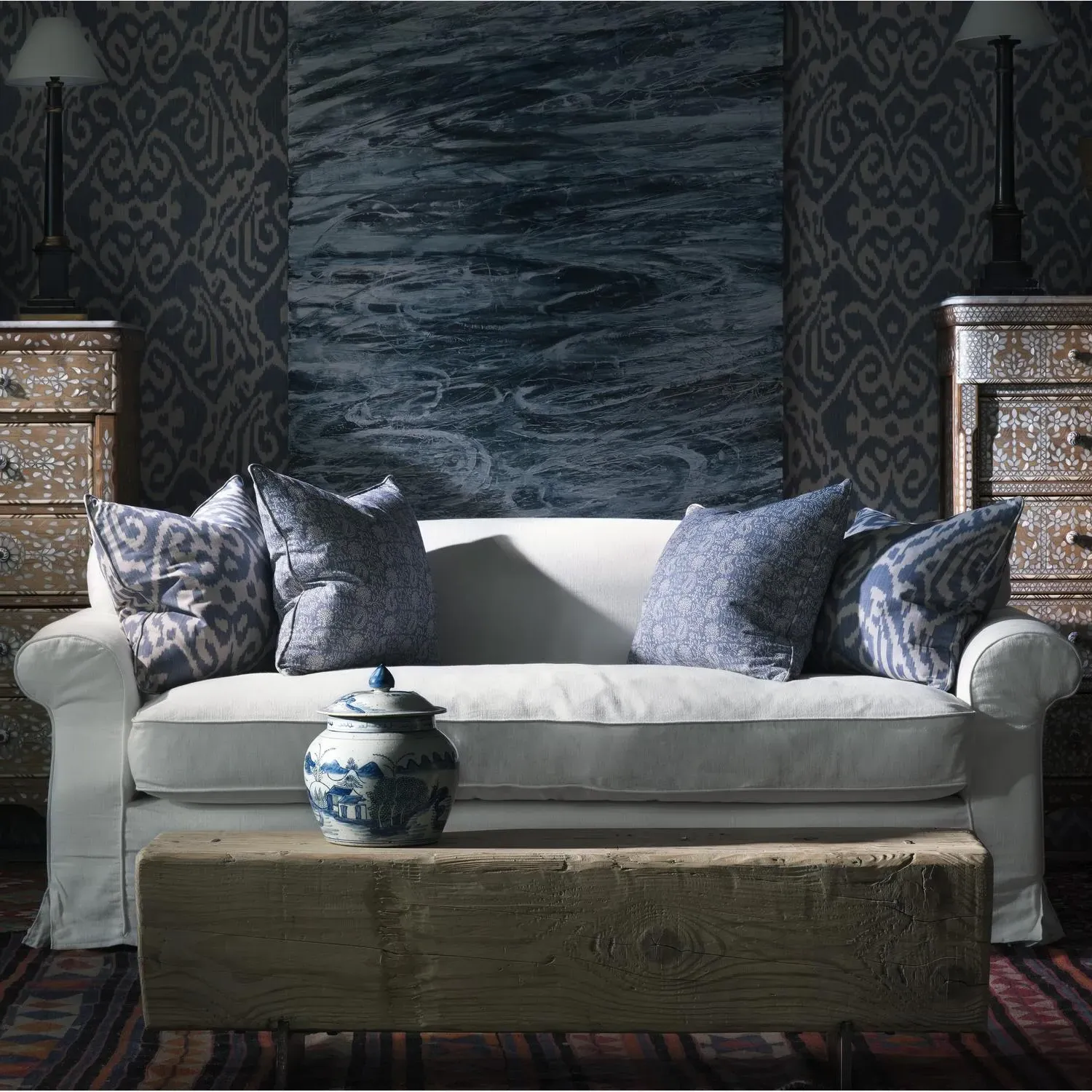 Square Cushion with Feather Fill - Denim, Cotton alternate view