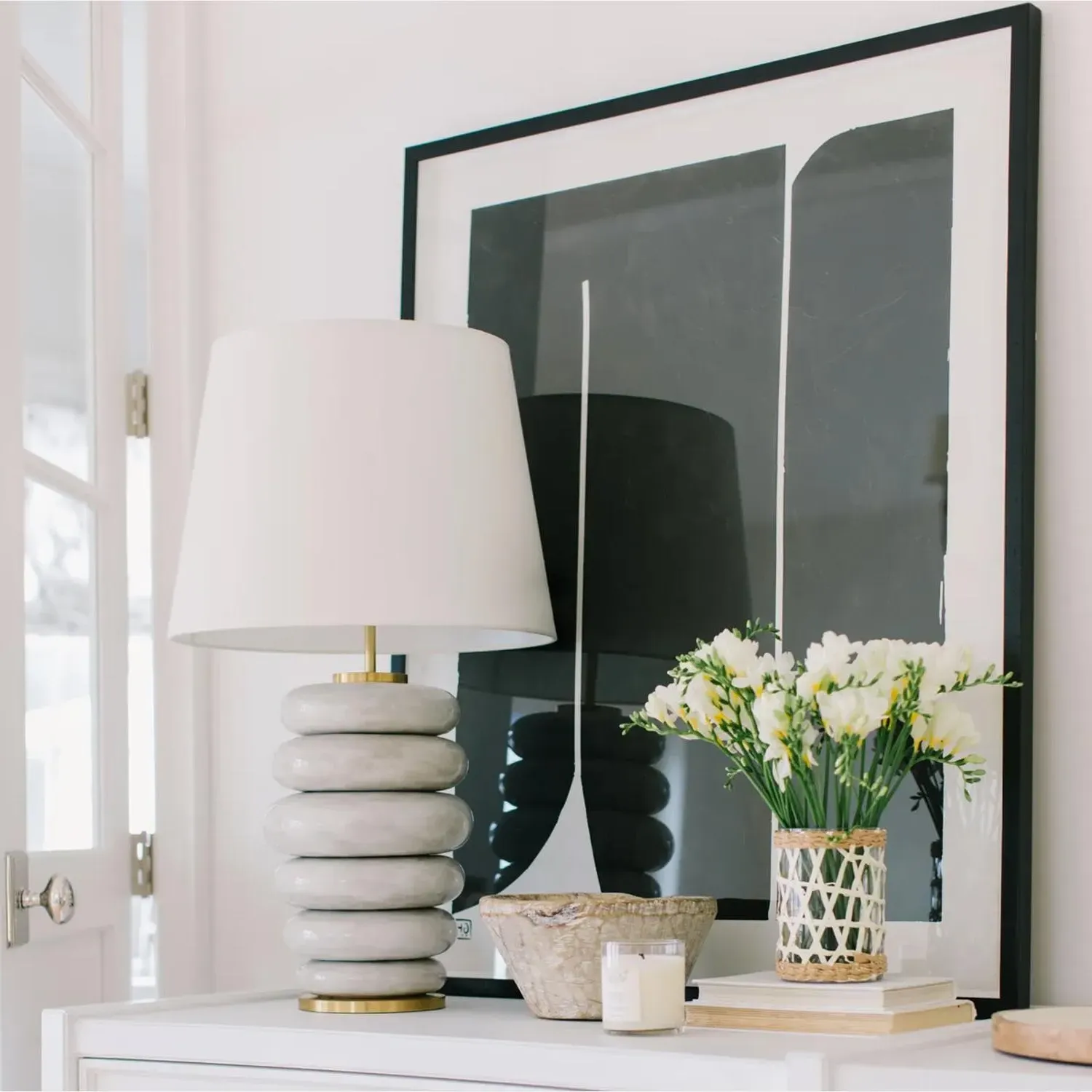 Table Lamp with Stacked Design - White, Ceramic alternate view