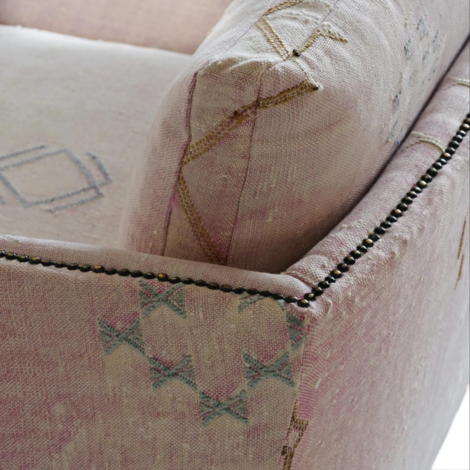 Moroccan Sofa with Handwoven Textiles - Pink, Linen alternate view