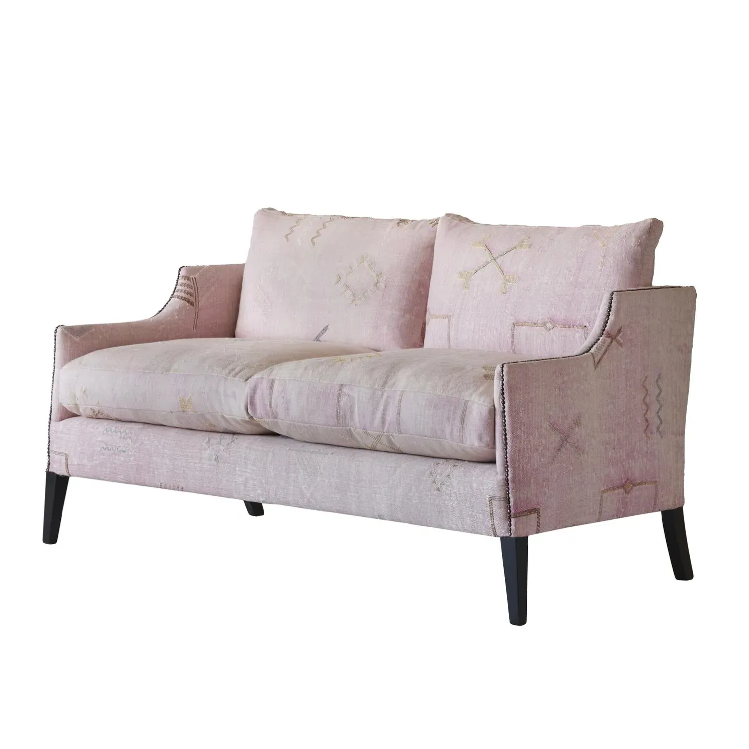 Moroccan Sofa with Handwoven Textiles - Pink, Linen product