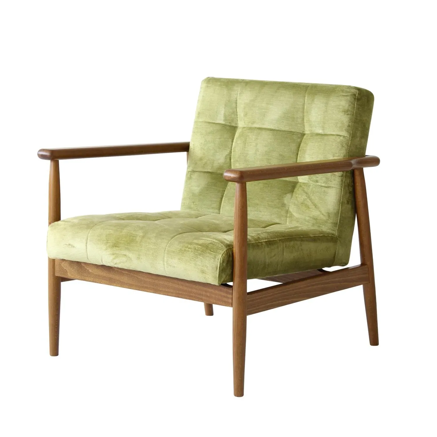 Mid-Century Chair with Padded Seat - Green, Velvet product