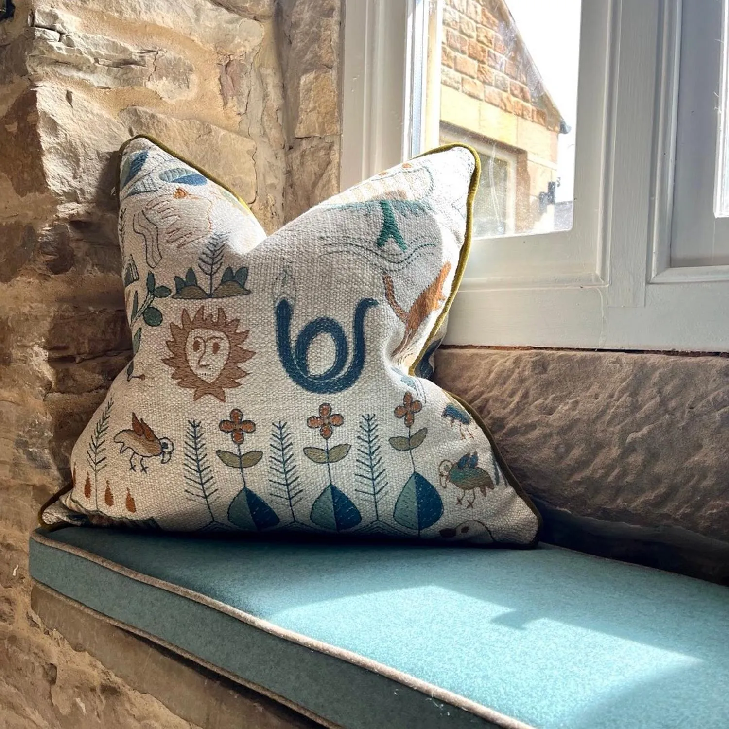 Embroidered Cushion with Feather Fill - Forest, Linen alternate view