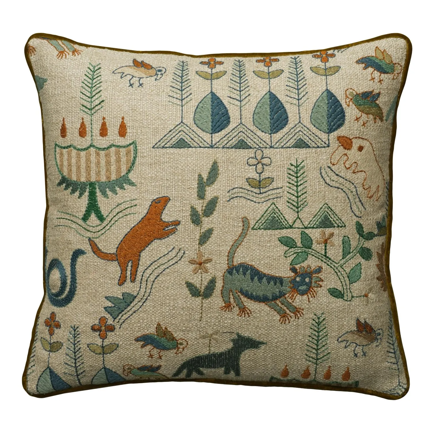 Embroidered Cushion with Feather Fill - Forest, Linen product
