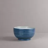 Blue Ridged Large Candle Bowl - Blue, Stoneware