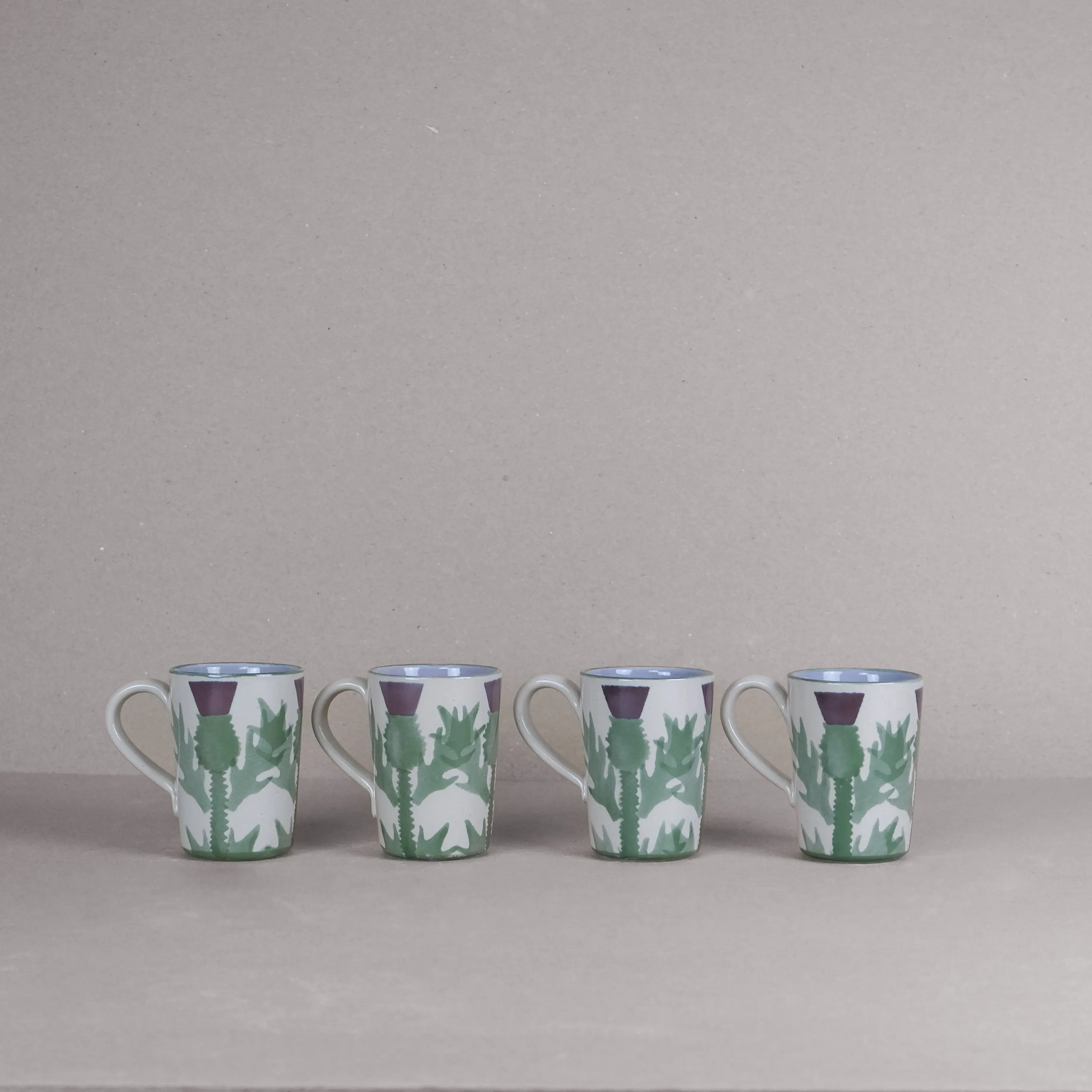 Set of 4 Cream Thistle Latte Mugs - Cream