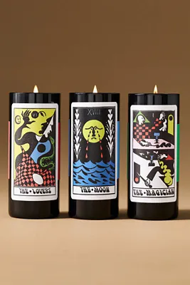 The Magician Glass Tarot Candle - Green, Cotton product