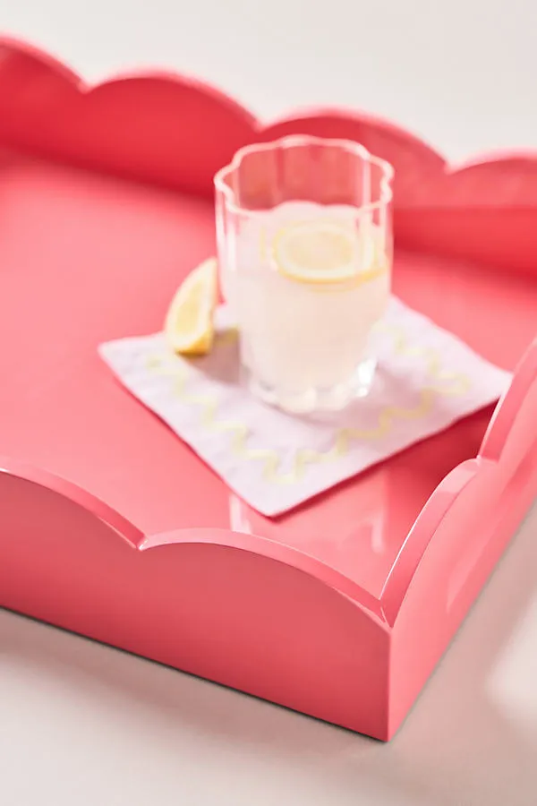 Addison Ross Rectangle Scallop Tray - Pink, Lacquered product