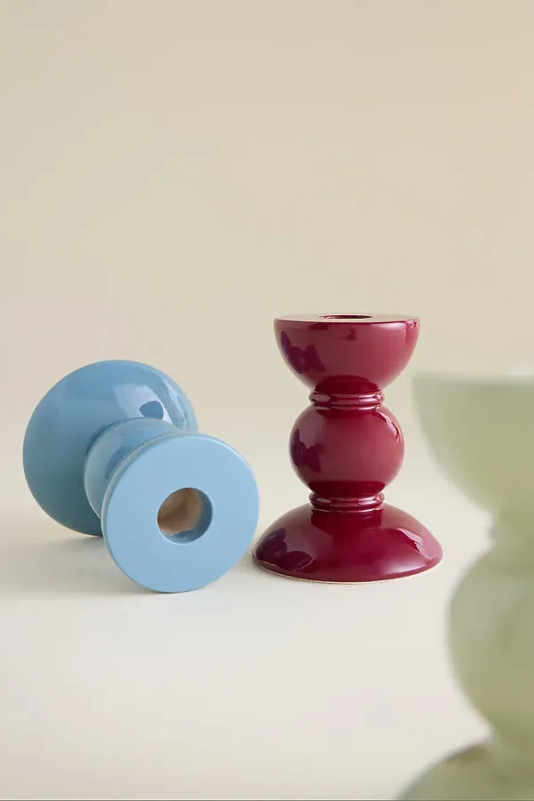 Bobbin Candle Holder - Blue, Lacquered Wood product