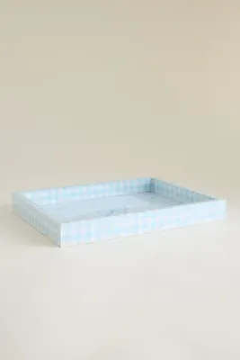 Gingham Bow Tray - Blue, Lacquered Wood product