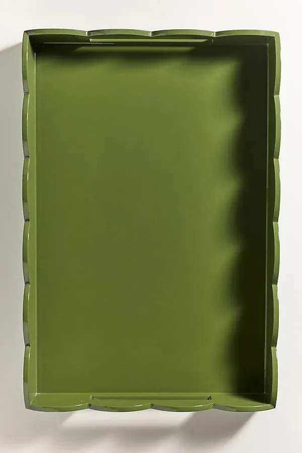 Two-Tone Large Scallop Lacquer Tray - Green, Rubber Wood by Anthropologie