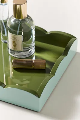 Two-Tone Small Scallop Lacquer Tray - Green, Rubber Wood by Anthropologie, image 2