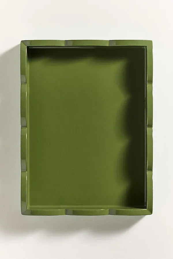 Two-Tone Small Scallop Lacquer Tray - Green, Rubber Wood by Anthropologie