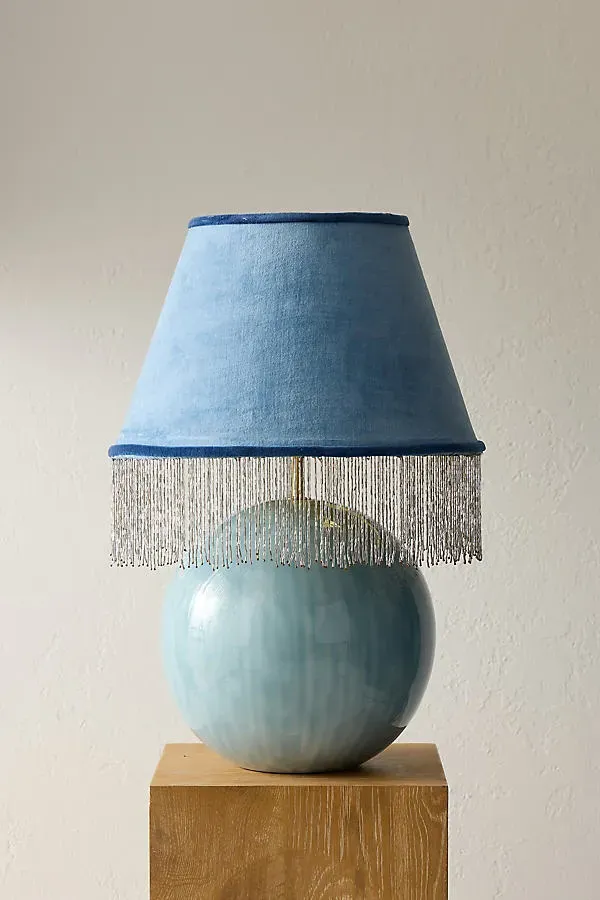 Arden Lamp Stand - Blue, Wood by Anthropologie
