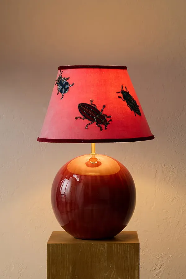 Bugging You Embroidered Lamp Shade - Pink, Cotton Velvet by Anthropologie