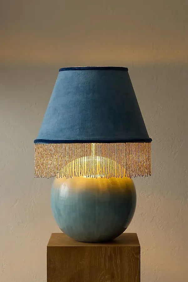 Frosted Icicle Lamp Shade - Blue, Cotton Velvet by Anthropologie