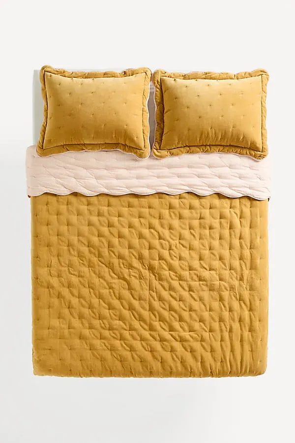 Abbott Scalloped Bedspread - Yellow, Cotton Velvet product