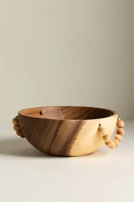 Acacia Wood Serve Bowl with Beaded Handle - Beige product
