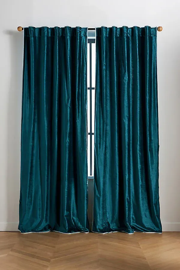 Adelina Velvet Curtain - Blue, Cotton product