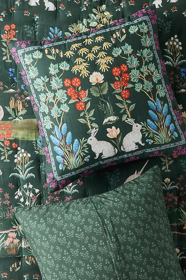 Aerith Cotton Slub Printed Euro Sham - Green by Anthropologie